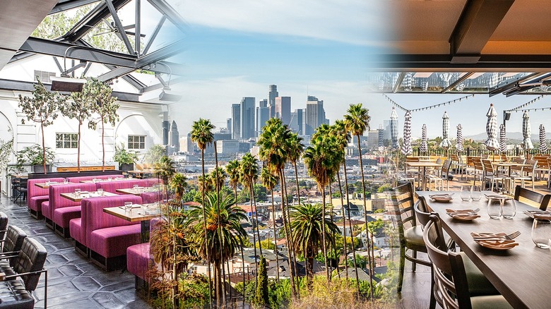 Los Angeles restaurants, LA skyline and palm trees
