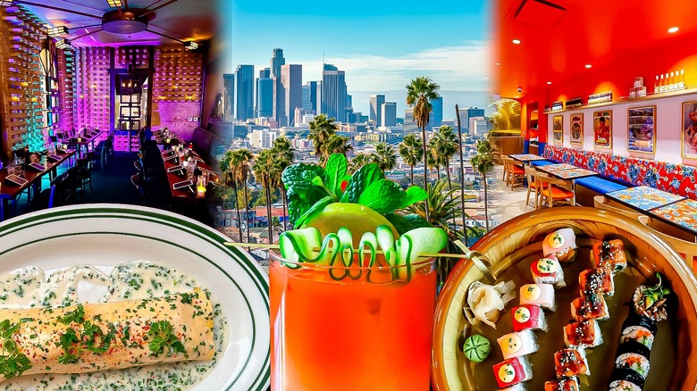 Los Angeles skyline and food