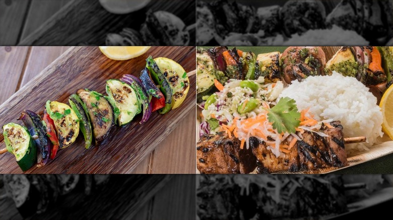 Split image of Bengal Barbecue's vegetable skewers and the Bengal rice plate