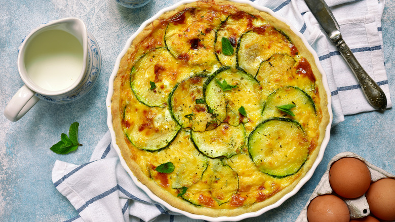 Quiche in pan with zucchini