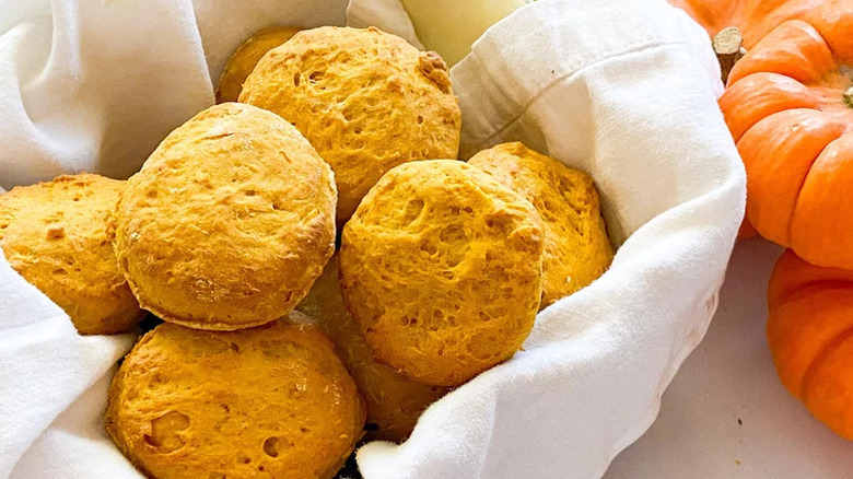 Best Pumpkin Biscuits in towel-lined bowl