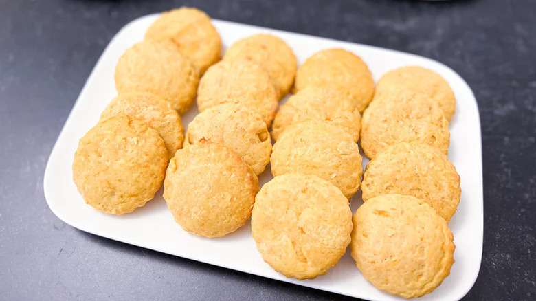 Homemade Sweet Potato Biscuits on white rectangular plate