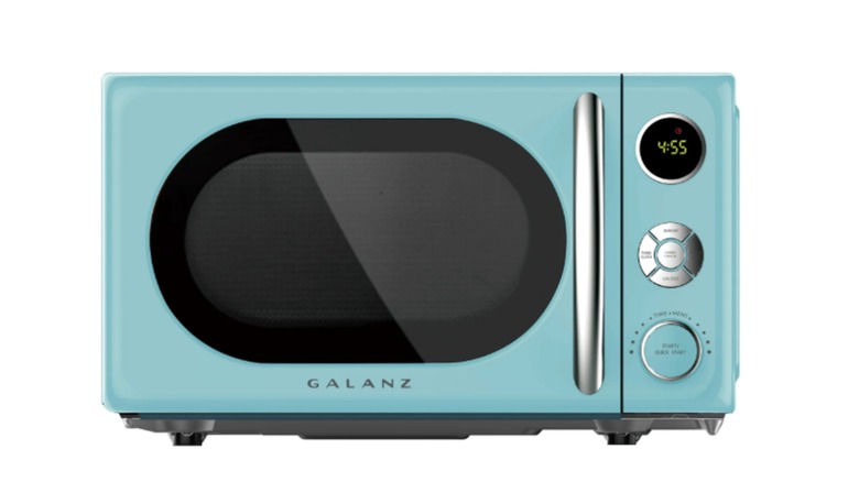 A blue Galanz microwave