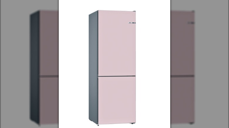 A pink Bosch fridge-freezer