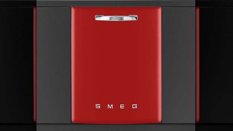 A red Smeg dishwasher