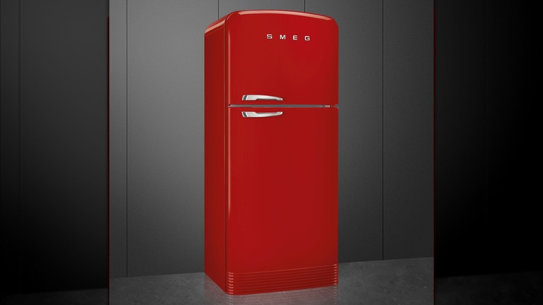 A red Smeg refrigerator