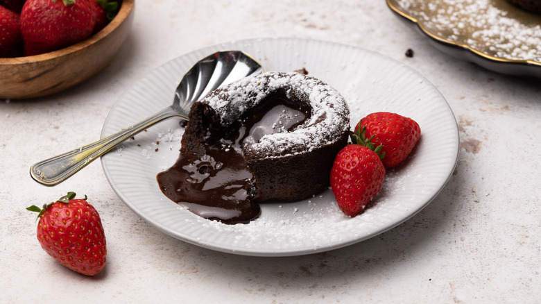 chocolate lava cake with strawberries