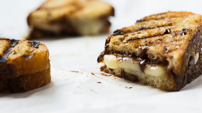 Sliced grilled cheese sandwich with Nutella