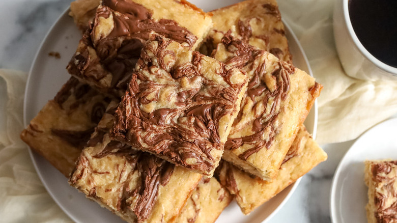 Pile of Nutella banana bars on plate