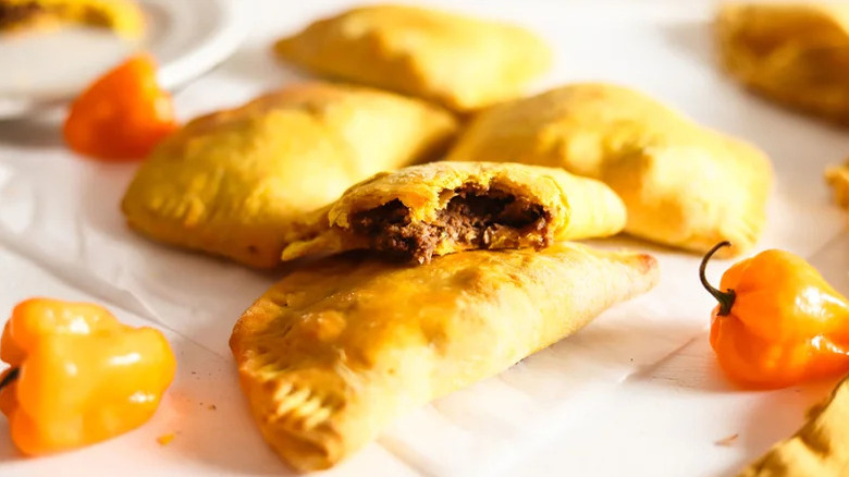 Jamaican beef patties on wax paper