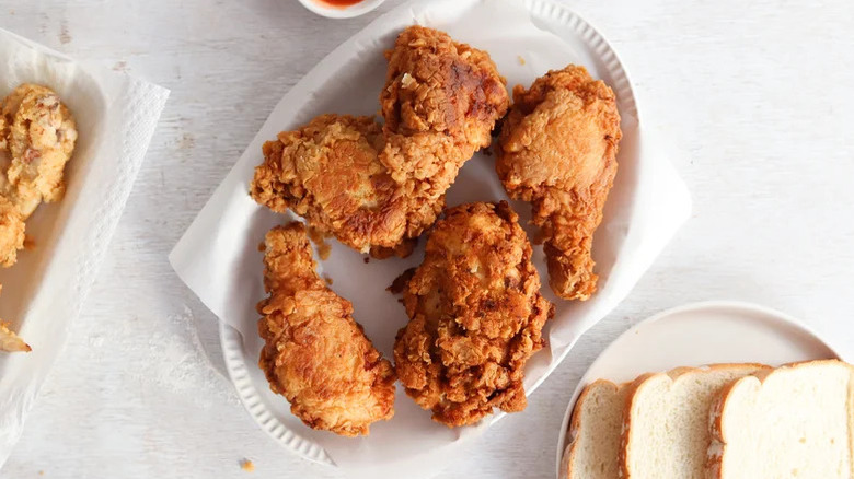 Aerial shot of fried chicken on a plate