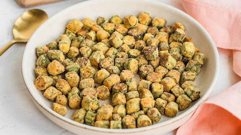 Pan-fried okra in a bowl