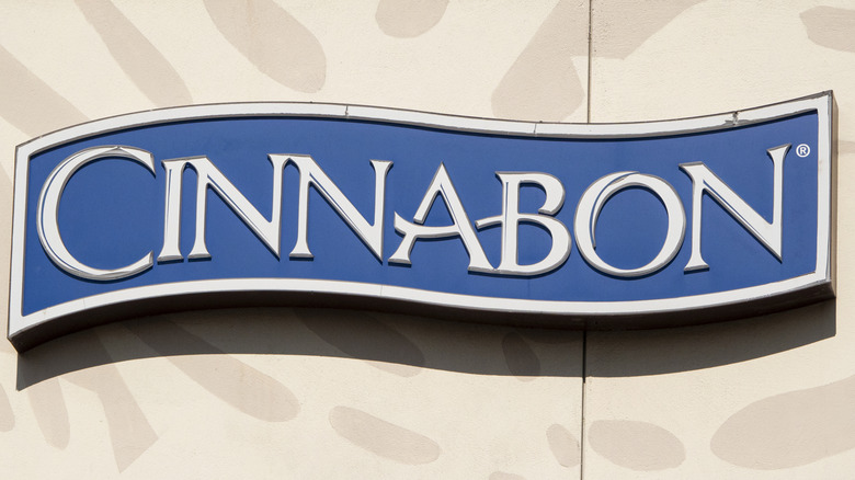 Blue Cinnabon sign on building