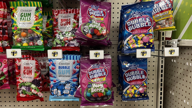 Packs of colorful gumballs in assorted flavors