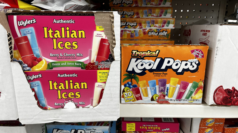 Boxes of unfrozen freezer pops in assorted colors