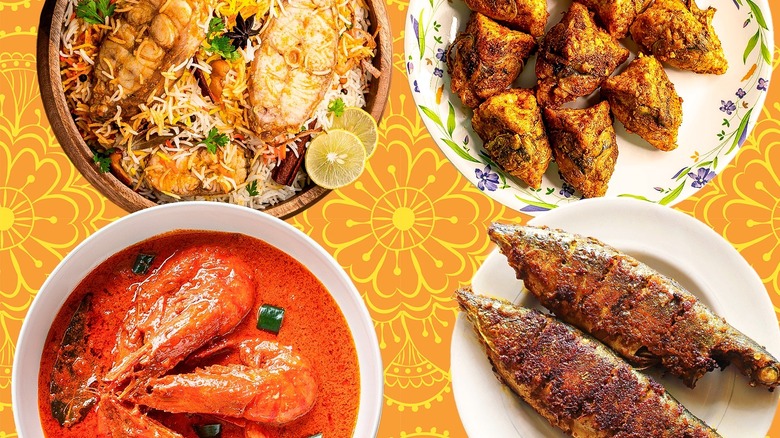 Selection of Indian seafood dishes