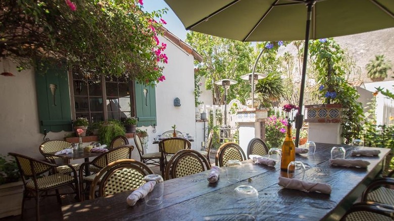 Rustic garden seating with plants and flowers