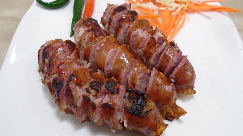 Thai pork and rice sausages on plate