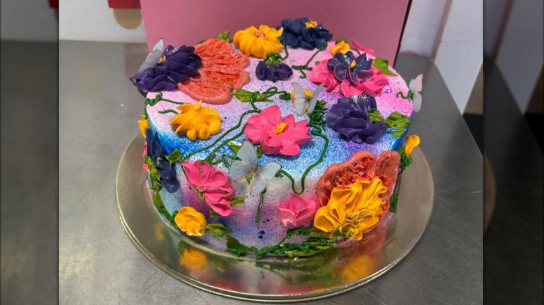 Colorful, flower-themed cake