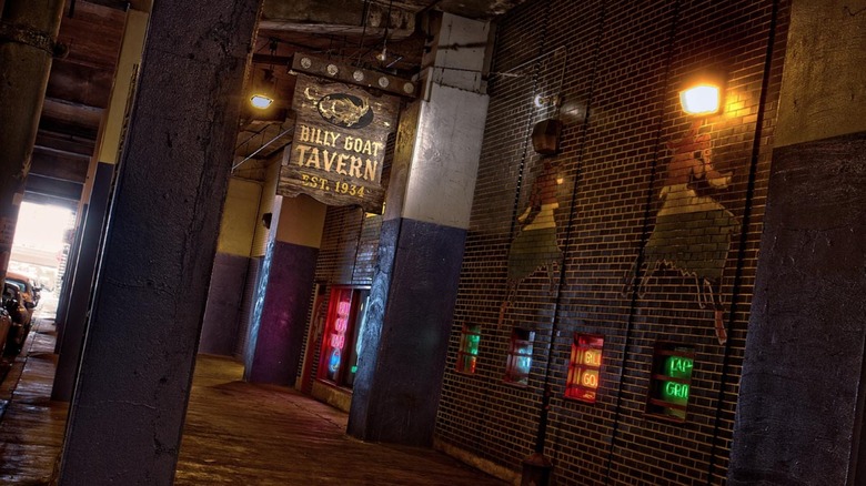 Brick exterior and sign for Billy Goat Tavern