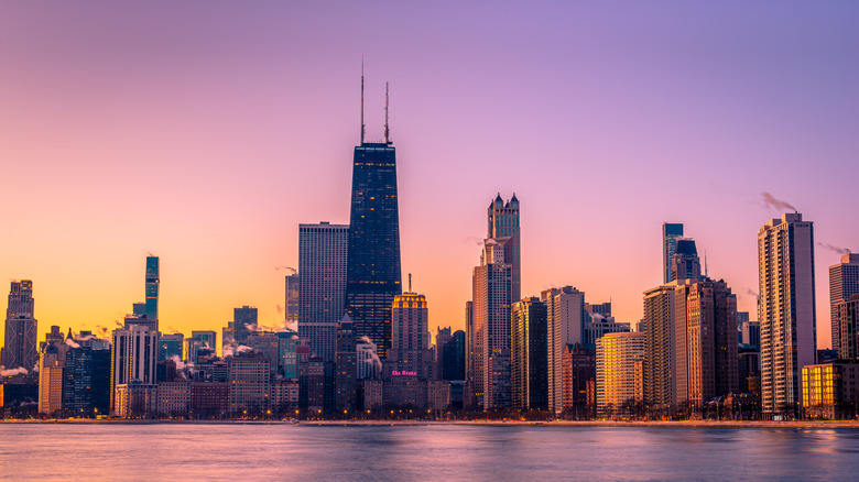 Chicago skyline at sunset