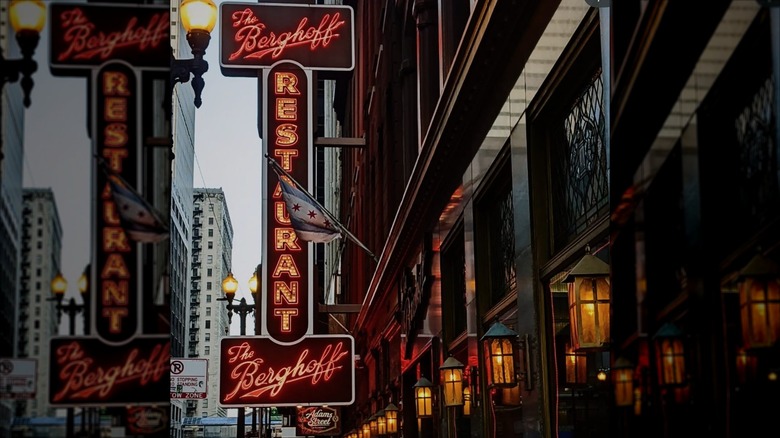 Neon sign outside of The Berghoff