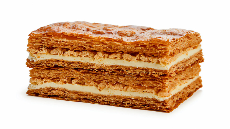 Mille-feuille pastry on white background