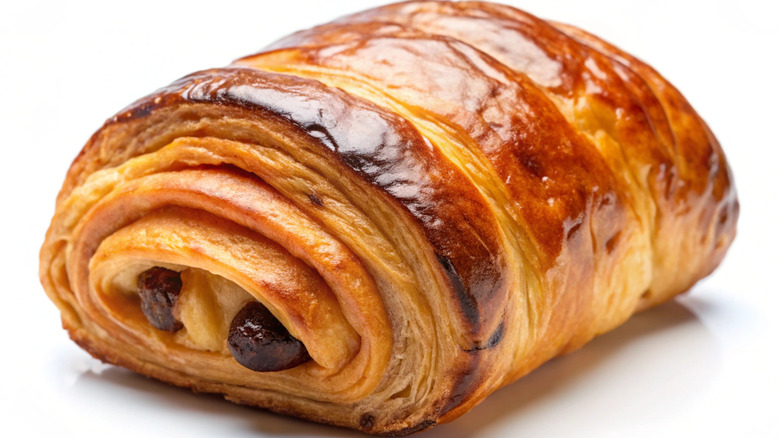 Pain au chocolat (chocolatine) on white background