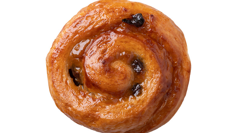 Pain aux raisins on white background