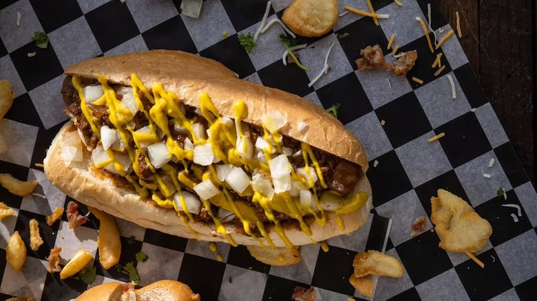 A hot dog at Biker Jim's