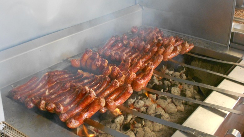 Sausages on a grill at Johnnie's Beef