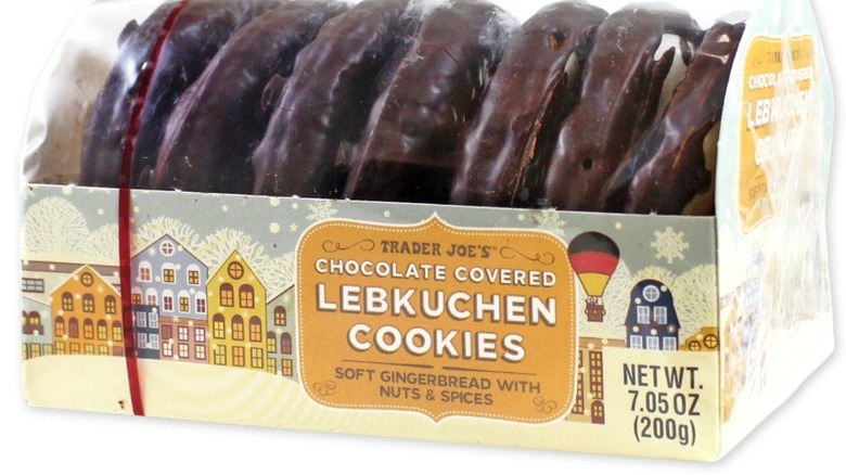Seven chocolate covered lebkuchen cookies in sleeve