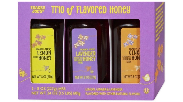 Box with three types of honey