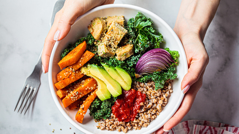 Vegan grain bowl with vegetables