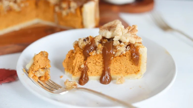 Piece of deep dish pumpkin pie