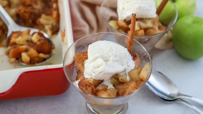 Apple brown betty with ice cream