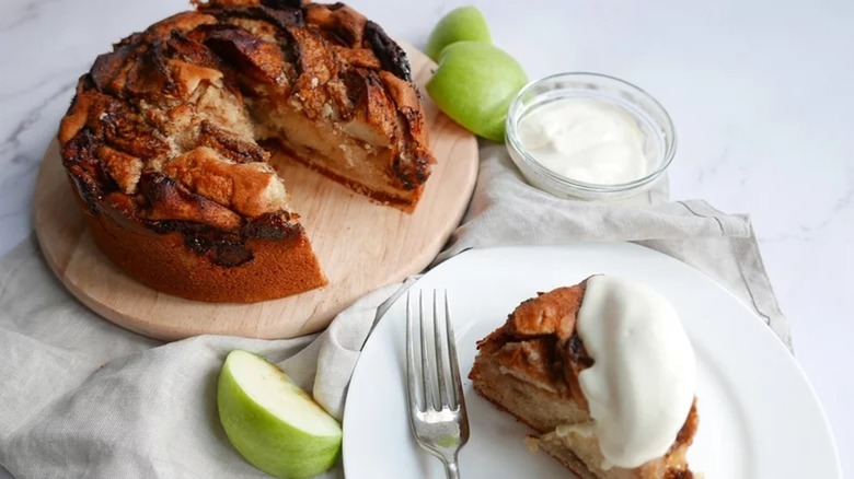 Apple cake on cutting board