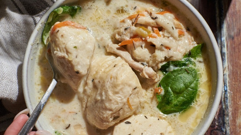 Bowl of chicken and dumplings