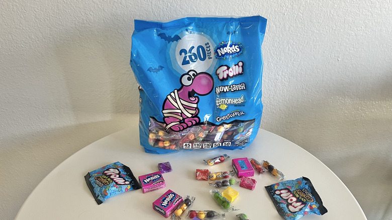 Nerds variety pack with candies on a table