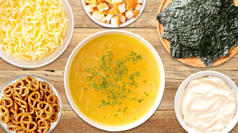 Variety of soup garnishes