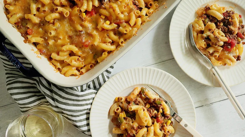 Plates of Hearty Hamburger Casserole