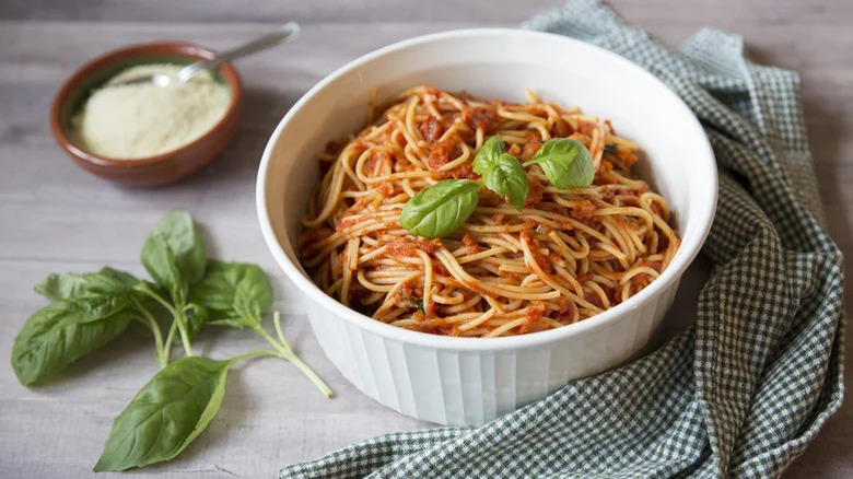 White bowl of Special Italian Sunday Sauce
