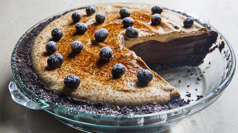 No-Bake Espresso Mud Pie in glass baking dish