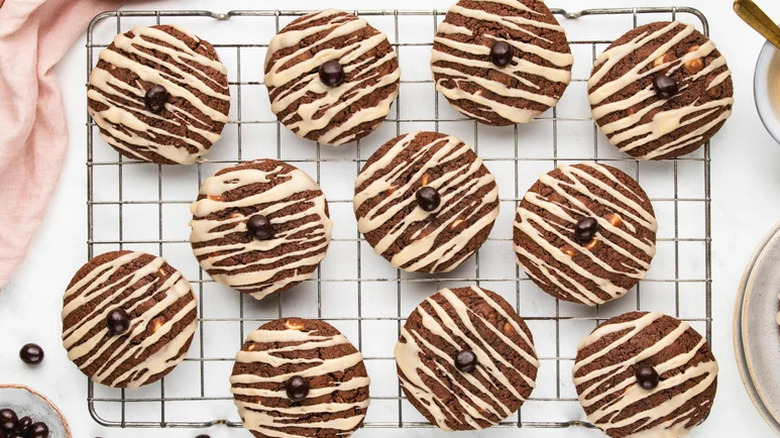 Slightly Boozy Espresso Martini Cookies on metal baking tray