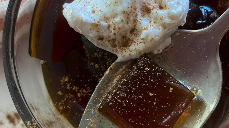 Sweet Coffee Jelly on spoon up close