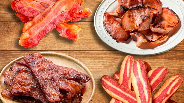 bacon types on wooden background