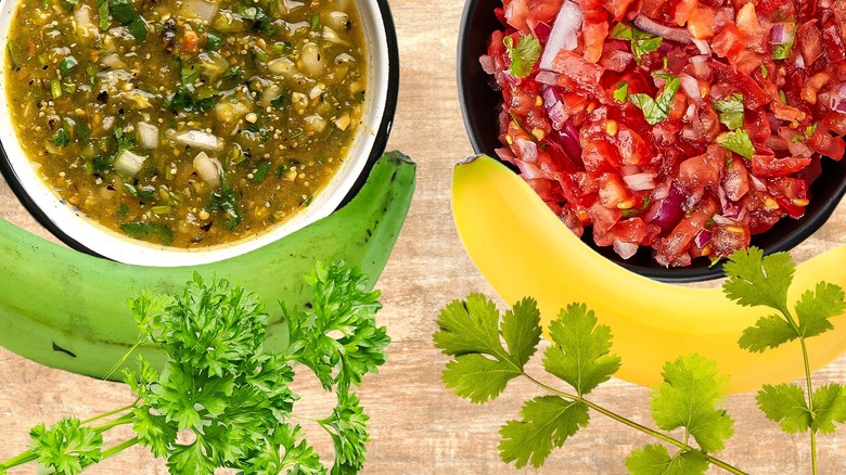 Salsa, herb, and fruit collage