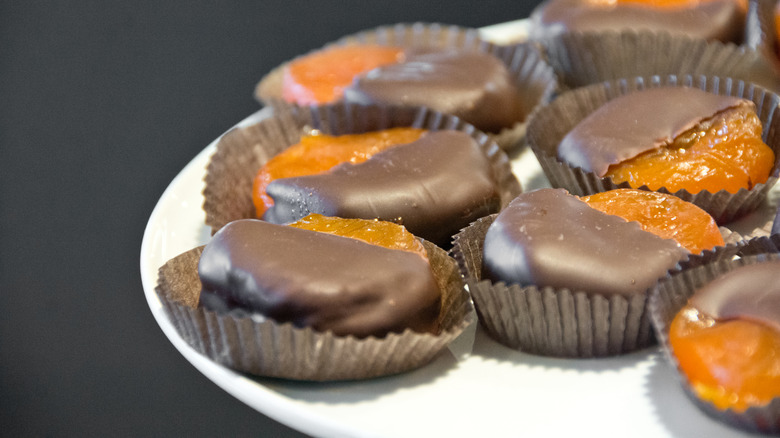 Chocolate dipped dried apricots