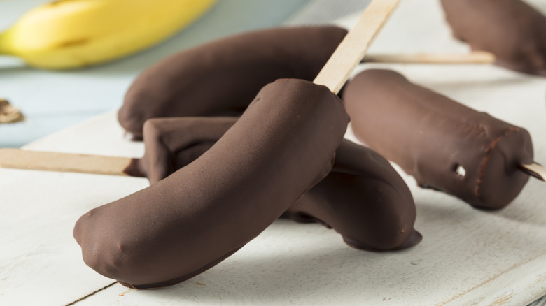 Frozen banana dipped in chocolate
