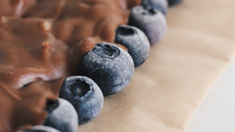 Chocolate covered frozen blueberries